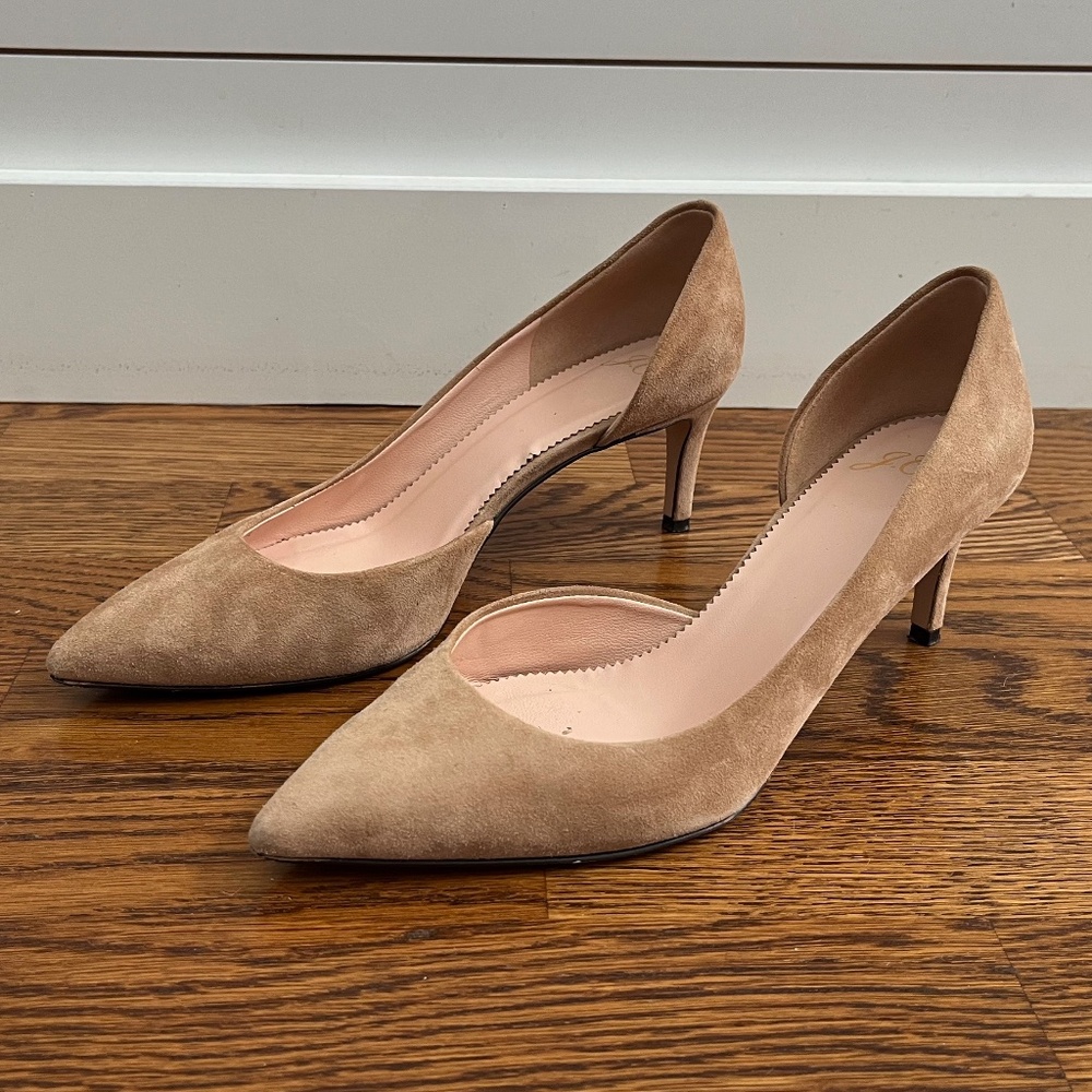J.Crew tan suede heel with pointed toe, size 7.5